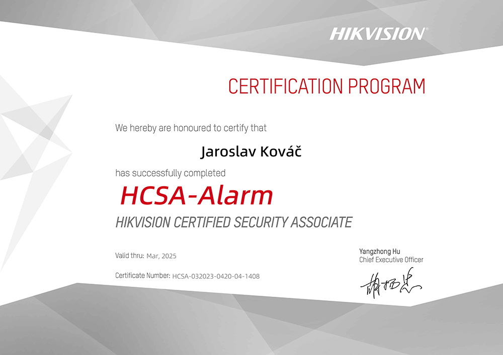 Certifikace Hikvision Certified Security Associate - Alarm