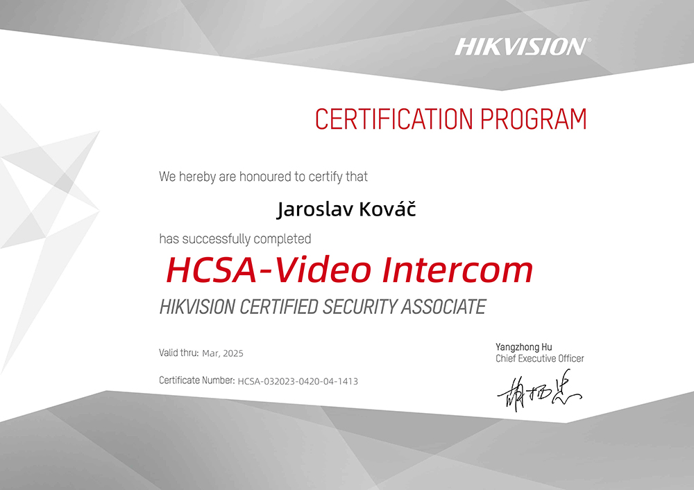 Certifikace Hikvision Certified Security Associate - Video Intercom